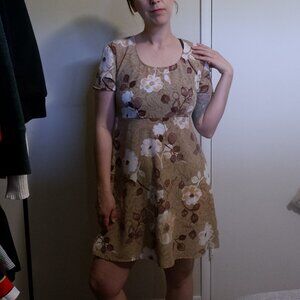 Vintage 90s/2000s Brown Floral Sundress Babydoll Empire Waist